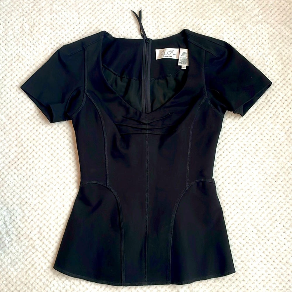 Size 0 Beauty Mark by Byron Lars black fitted knit stretchy peplum top